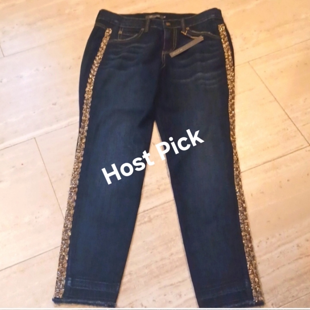 NWT Level 99 Premium Denim Raw Edge Embellished Stretchy Skinny Jeans